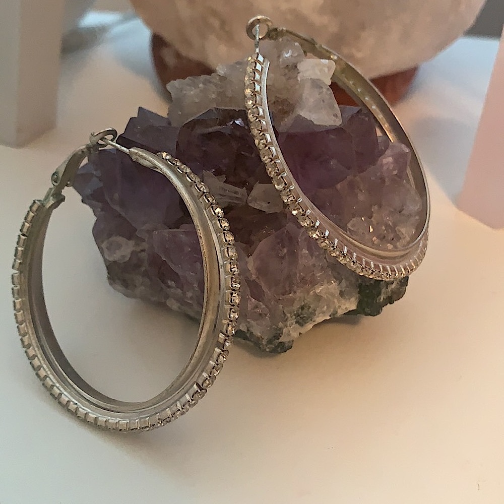 3/$15 Aldo Silver rhinestone double hopped earrings